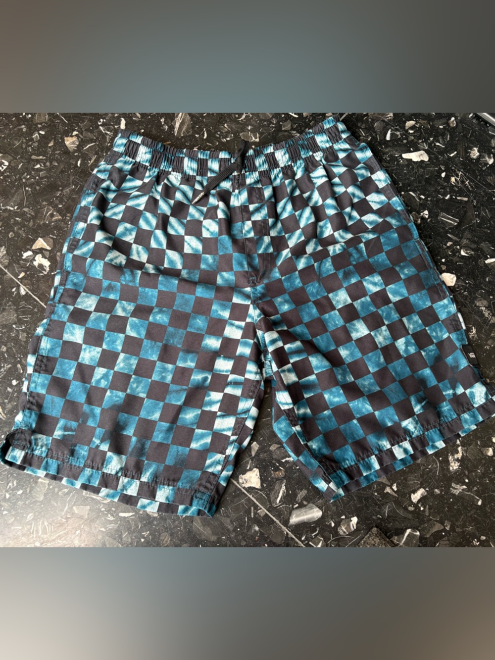 Vans excellent condition blue and black checked plaid swim shorts  XL Kids